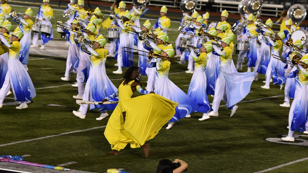 band members and color guard dancer